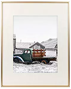 Golden State Art,16x20 Classic Satin Aluminum Landscape Or Portrait Photo Frame with Ivory Color Mat for 11x14 Photo & Real Glass (Gold)