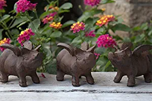 DCI Set of 3 Little Pigs Cast Iron Flying Pig Statue Set Pig with Wings Paperweight