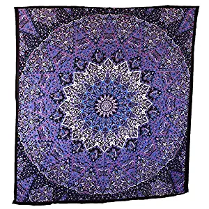 Jaipur Handloom Blue Purple Mandala Tapestry Hippie Tapestry Wall Hanging Psychedelic Star Elephant Mandala Tapestry Table Runner Bohemian Bedspread Bed Cover Bedding Bedsheet