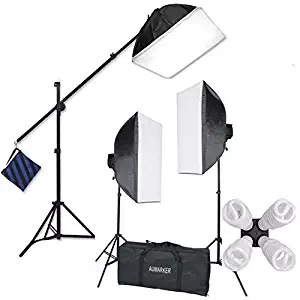 StudioFX H9004SB2 2400 Watt Large Photography Softbox Continuous Photo Lighting Kit 16" x 24" + Boom Arm Hairlight with Sandbag H9004SB2 by Kaezi
