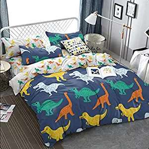 KFZ Dinosaurs Pattern Ultra Soft Duvet Cover Set, 3PCs Queen Size with 1 PC 90"x90" Duvet Cover (Without Comforter Insert) and 2 PCs 20” x30 Pillow Cases for Teen Boys and Girls