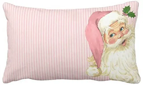 HL HLPPC Pink Vintage Victorian Santa Claus Shabby Colors Christmas Polyester Lumbar Pillow Covers 12 x 20 Inches