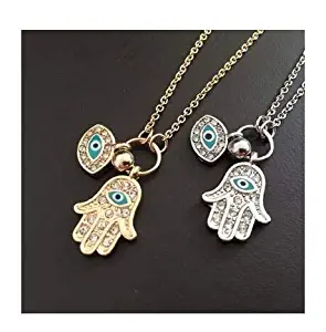 Fatima Hamsa Hand Necklace Blue Evil Eye Chain Pendant Lady Jewelry dreamnylon(Silver,one Size)