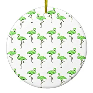 Arthuryerkes Lawn Flamingos Neon Green Kitsch Christmas Ornament Ceramic Circle 3 inch