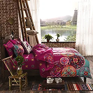 LELVA Bohemian Ethnic Exotic Style Bedding Bohemian Duvet Covers Boho Bedding Set Full Queen Size Summer Style Sabanas Sheet 4 Pieces … (Twin, 9)