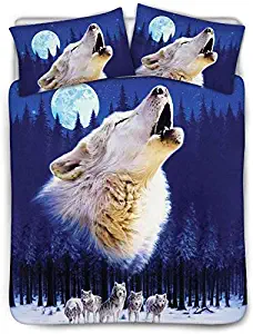 3D Wolf Duvet Cover Kids Moon and Forest Print Bedding Set for Boys Teens 5 PCs Cool Galaxy Blue Wolf Comforter 3D Starry Sky Print Duvet Cover with 1 Pillow Sham 3D Bedding Soft Bedroom Decor Twin