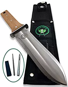 Hedge Hunter Hori Hori Garden Knife+Diamond Sharpening Rod+Whetstone Heavy Duty Nylon Sheath with Belt Clip Saw Toothed Blade