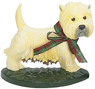 Westie Dog Door Stop Sculpture Figure with Bow, Painted Cast Iron, 10-inch, Flat Back