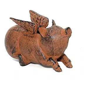 Cast Iron Flying Pig Garden Statue Patio Yard Coin Bank Paperweight