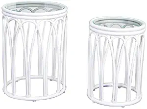 Alexander & Sheridan Cuba Accent Table with Glass in White Finish, Set of 2