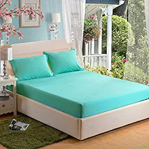 KFZ Plain Fitted Sheet Bedsheet Without Pillowcases Used for Bedding Duvet Cover Set Microfiber XS Twin Full Single Double Bed Solid Plain Mix Color 1 Piece Only (Lake Green, Twin 59"x79")