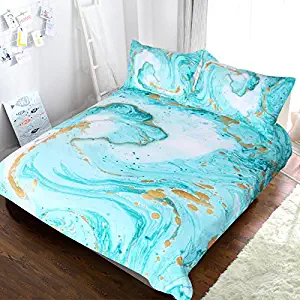 BlessLiving Chic Girly Marble Duvet Cover Mint Gold Glitter Turquoise Bedding Comforter Set Abstract Aqua Teel Blue Duvet Cover (Twin)
