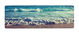 Ihome888 Ocean Beach Waves Bath Mats and Rugs, Flannel Fabric Non Slip Rubber Backing Bathroom Rug Kitchen Rug, 48L x 16W Inch, Blue Brown