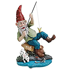 Garden Gnome Statue - Gone Fishing Garden Gnome - Outdoor Garden Gnomes - Funny Lawn Gnome Statues