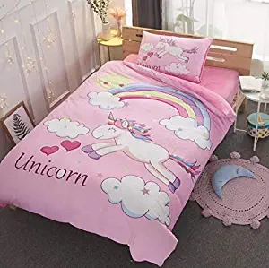 Allerassa Unicorn Duvet Cover Bedding Sets, Rainbow Kids Bedding Sets, Twin Size,1 Duvet Cover,2 Pillowcase (No Comforter Inside)