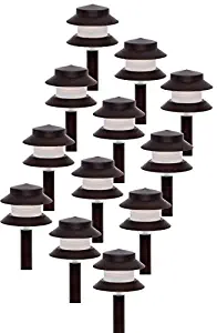 GreenLighting 35 Lumen Modern 2-Tier Low Voltage Path Light - Outdoor 2.5 Watt Landscape Light (12 Pack, Dark Brown)