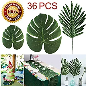  LOMIRO 36 Pcs 3 Kinds Artificial Palm Leaves Tropical Plant Faux Leaves Safari Leaves Hawaiian Luau Party Suppliers Decorations,Tiki Aloha Jungle Beach Birthday Table Leave Decorations