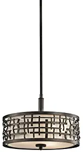 Kichler43049OZ Loom 3-Light Convertible Fixture, Bronze Finish with Satin Etched Glass and Off-White Fabric Shade