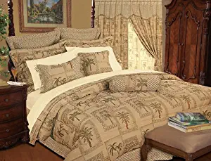 KingLinen 9 Piece Queen Tapestry Palm Bedding Comforter Set