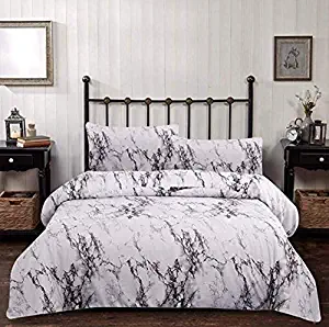 MAG Marble 3PC Comforter Sets Full/Queen Size Black White and Gray Modern Pattern Soft Microfiber Bedding  (Full/Queen, Marble Comforter)