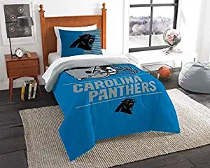 Carolina Panthers - 2 Piece TWIN Size Printed Comforter Set - Entire Set Includes: 1 Twin Comforter (64”x86”) & 1 Pillow Sham - NFL Football Bedding Bedroom Accessories