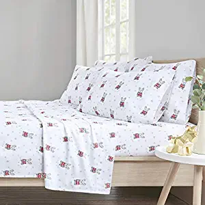Comfort Spaces Cotton Flannel Breathable Warm Deep Pocket Sheets With Pillow Case Bedding, Queen, Bulldog Multi