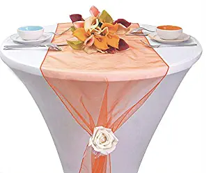 mds Pack of 10 Wedding 12 x 108 inch Organza Table Runners for Wedding Banquet Decor Dining Room Table Runner- Peach