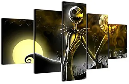 JESC-Canvas Prints Wall Art Pictures 5 Pieces Hallowmas Jack Skellington Painting Living Room Decor Nightmare Before Christmas (No Frame only Canvas, 30x50cmx2,30x70cmx2,30x80cmx1) …