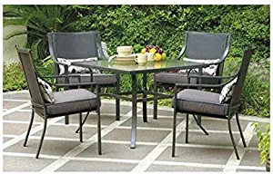 Mainstays Alexandra Square 5-Piece Patio Dining Set, Grey with Leaves, Seats 4