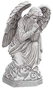 Design Toscano DB24728 Praying Basilica Angel Kneeling Outdoor Garden Statue, 26 Inch, Antique Stone