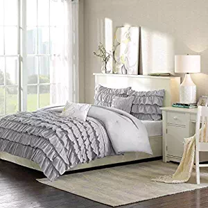 Intelligent Design Waterfall Comforter Set Twin/Twin XL Size - Grey, Ruffles – 4 Piece Bed Sets – Ultra Soft Microfiber Teen Bedding for Girls Bedroom