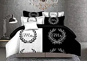 LOVE(TM)3PCS Duvet Cover Sets Polyester His Side Her Side Queen Size(1 Duvet Cover,2 Pillowcases)(Comforter Not Include)