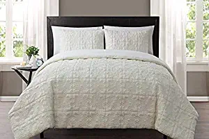 King Size Complete Bed-in-A-Bag in Off White Embossed Texture Color Blocking 7 Pc Set w/Sheets