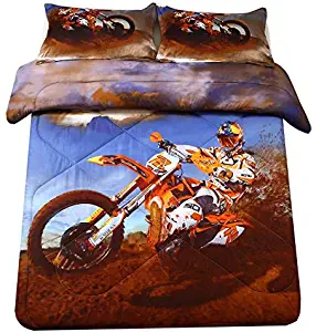 Xtreme Sports Comforter Sets Full/Queen Size Racing Motorcycle Motocross Bedding Dirt Bike Theme for Teen Boys (Full/Queen, Motocross Comforter)