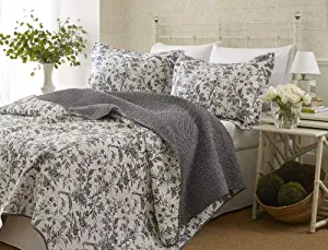 Laura Ashley Amberley Quilt Set, Black , Full/Queen