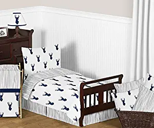 Sweet Jojo Designs 5-Piece Navy Blue White and Gray Woodland Deer Print Boys Toddler Bedding Comforter Sheet Set