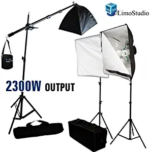 2300W Photo Studio Video Chromakey Softbox Kit with Hair Boom Light Stand Set, LimoStudio, LMS110