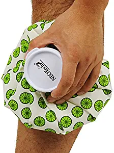 Neotech Care Ice Bag for Injuries, Swelling, Headache, Pain Relief, First Aid - Cold Pack Screw Top Lid - Reusable, Refillable, Flexible & Waterproof Pouch/Bladder Style (5 inch, Lime Design)