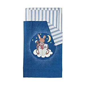 Sovdags 4 piece crib bedding set. Blue/white 43x49 quilt 14x22 pillowcase 28x52 crib sheet 28x52 skirt