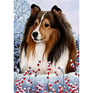 Winter Berries Garden Size Flag Sable Shetland Sheepdog