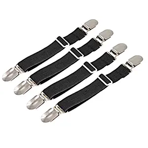 BetyBedy 4Pcs Adjustable Bed Sheet Fasteners Suspenders, Elastic Sheet Band Straps Clips, Cover Grippers Suspenders Holder for Mattress Pad Cover, Sofa Cushion (Black)