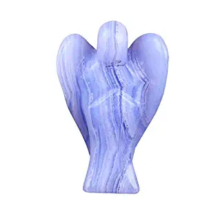 DECOTX Angel Statue 1.5" Natural Blue Lace Agate Carved Angel Statue Collection with Wing Figurine Hand Engraving Wings Polished Stone AN002