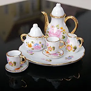 Dollhouse Miniature Dining Ware Porcelain Tea Set Dish Cup Flower Pattern