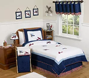 Sweet Jojo Designs 3-Piece Red, White and Blue Vintage Aviator Airplane Children's and Kids Full/Queen Boys Bedding Set