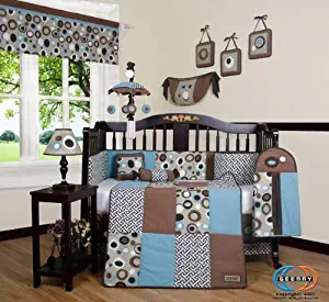 GEENNY Boutique 13 Piece Crib Bedding Set, Blue/Brown Scribble