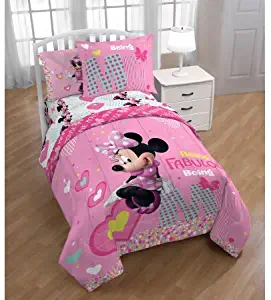 Minnie Mouse 7-Piece Full Pink Hearts Comforter and Sheet Set Bedding Collection with Blankets, Pillowcases, Sham and Puzzle, 2018