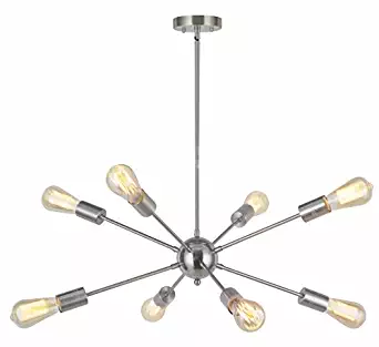 8-Light Sputnik Chandelier Modern Pendant Lighting Brushed Nickel Vintage Ceiling Light Fixture UL Listed by Vinluz