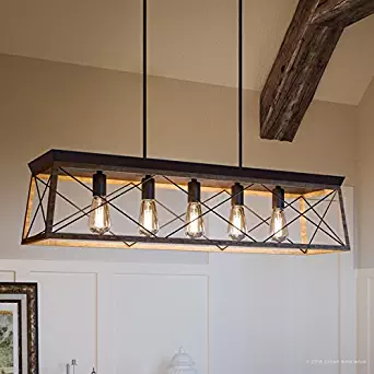 Luxury Industrial Chic Island/Linear Chandelier, Large Size: 9"H x 38"W, with Modern Farmhouse Style Elements, Olde Bronze Finish, UHP2126 from The Berkeley Collection by Urban Ambiance