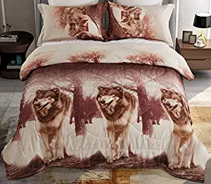 ENCOFT 3D Wolf Comforter Bedding Sets for Teen Kids Twin/Full Size 3 Pieces, 1 Comforter, 2 Pillowcases, Microfiber Kids Comforter Sets with Pillowcases
