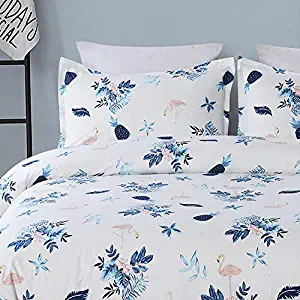 Vaulia 100% Cotton Duvet Cover Set, Twill Weave Fabric Structure, Floral and Flamingo Printed Pattern - King